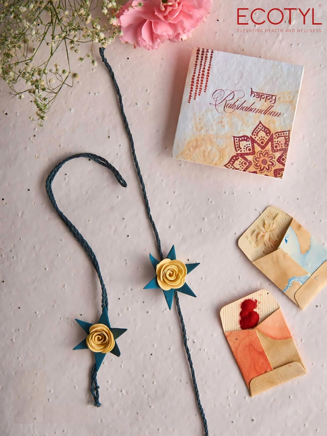Rakhi Lumba Set | Plantable Seed Paper with Kumkum & Chawal | Set of 4 - Ecotyl - 100% Organic I Sustainable