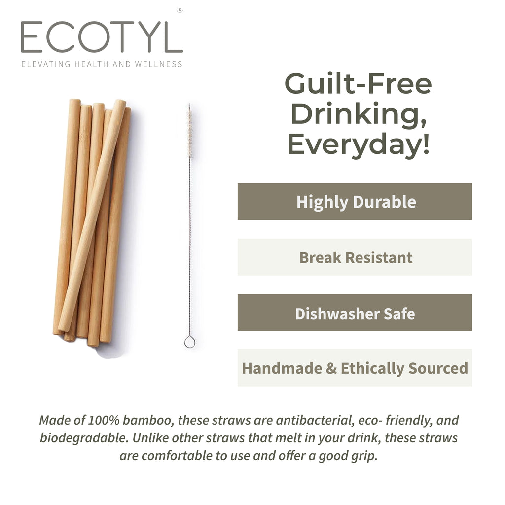 Bamboo Straw With Cleaning Brush - Set of 6 - Ecotyl - 100% Organic I Sustainable