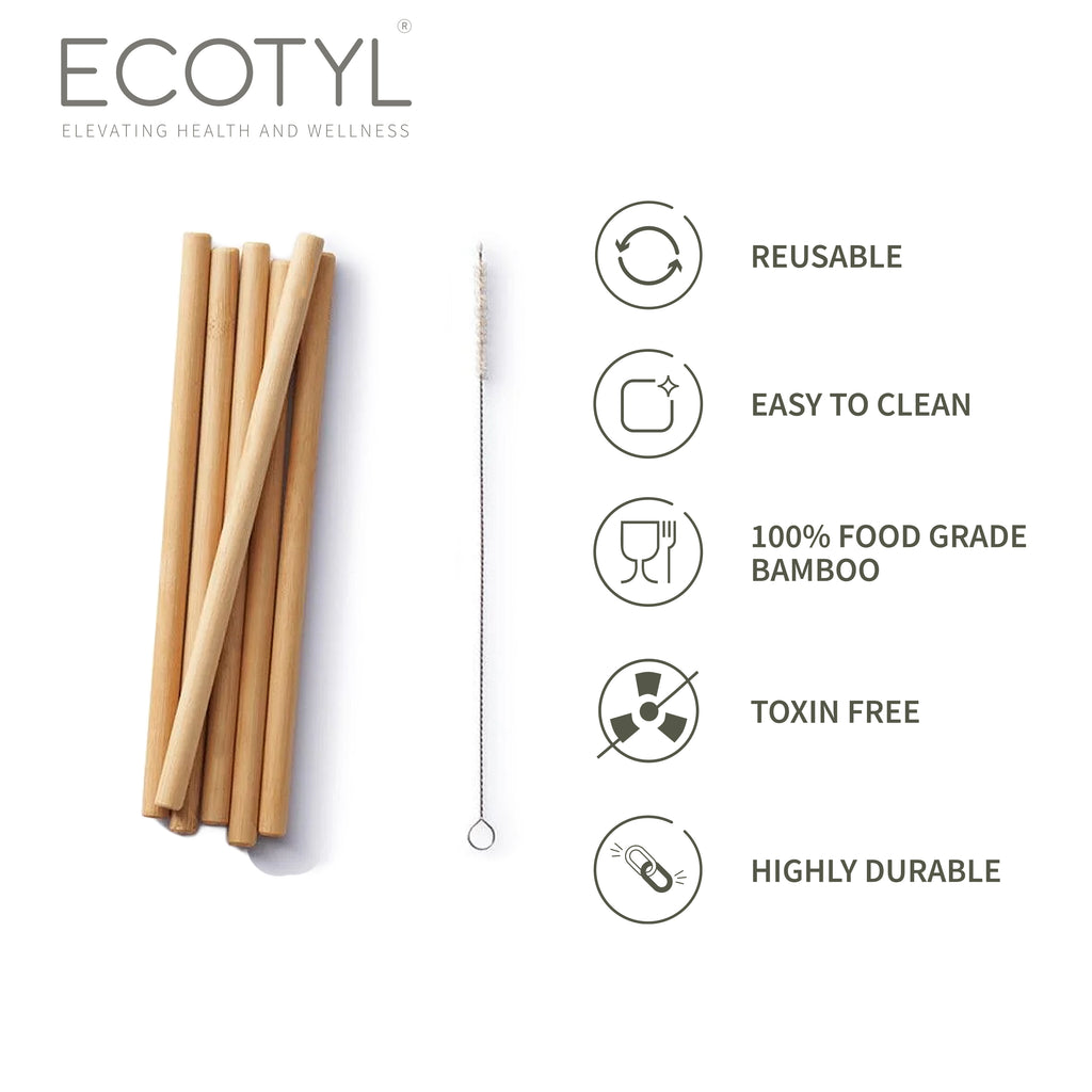 Bamboo Straw With Cleaning Brush - Set of 6 - Ecotyl - 100% Organic I Sustainable