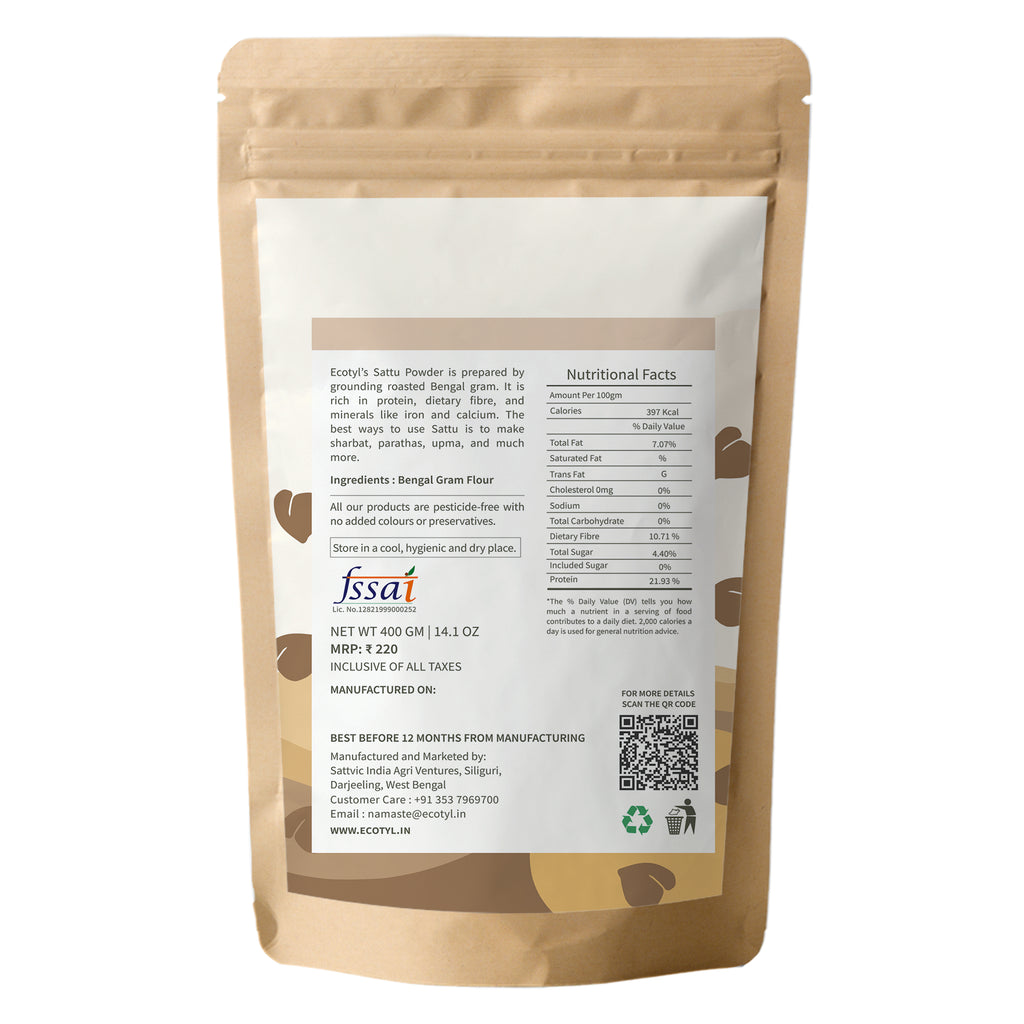Sattu Atta - Roasted Gram Flour - Ecotyl - 100% Organic I Sustainable