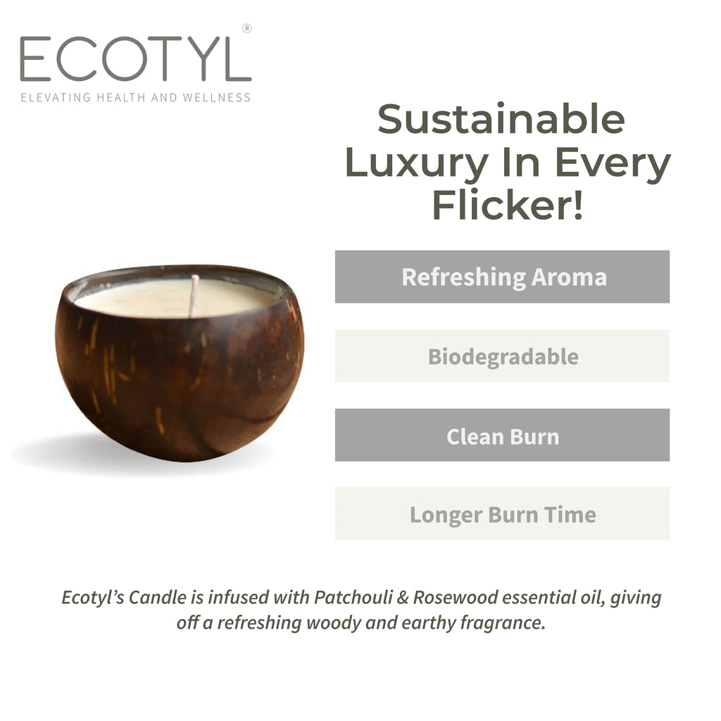 Coconut Shell Candle - Patchouli & Rosewood - Ecotyl - 100% Organic I Sustainable
