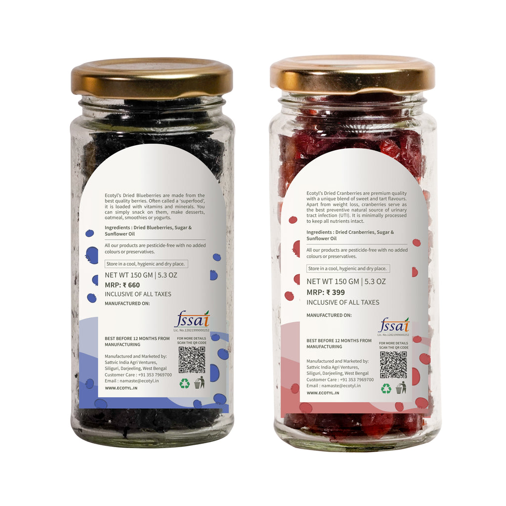 Dried Blueberres & Dried Cranberries Combo - Ecotyl - 100% Organic I Sustainable