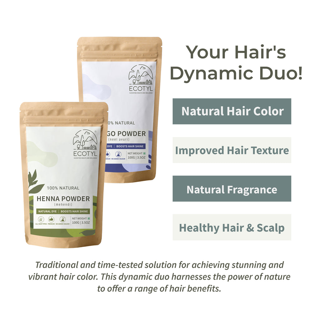 Ecotyl Hair Colour Combo - Henna Powder and Indigo Powder - Ecotyl - 100% Organic I Sustainable