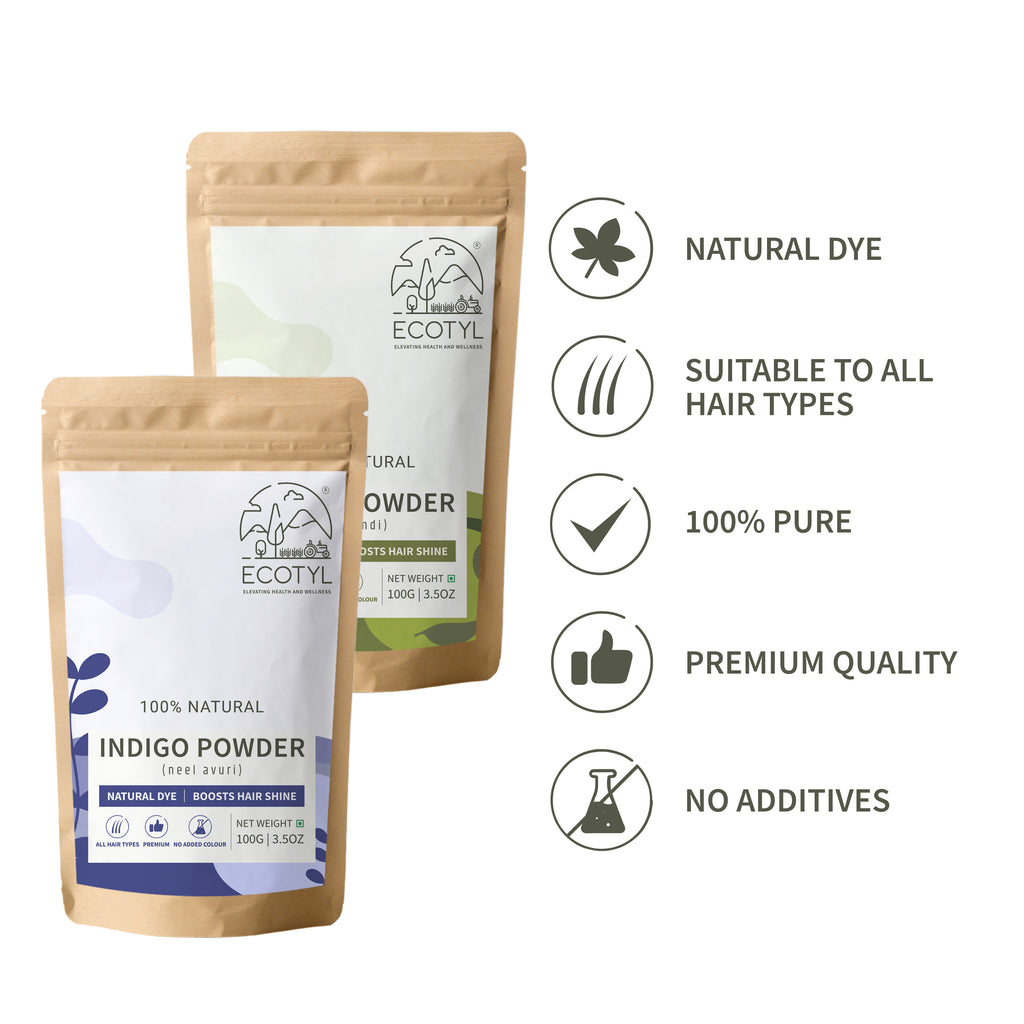 Ecotyl Hair Colour Combo - Henna Powder and Indigo Powder - Ecotyl - 100% Organic I Sustainable
