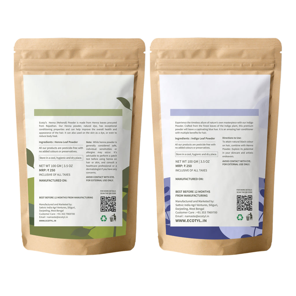 Ecotyl Hair Colour Combo - Henna Powder and Indigo Powder - Ecotyl - 100% Organic I Sustainable