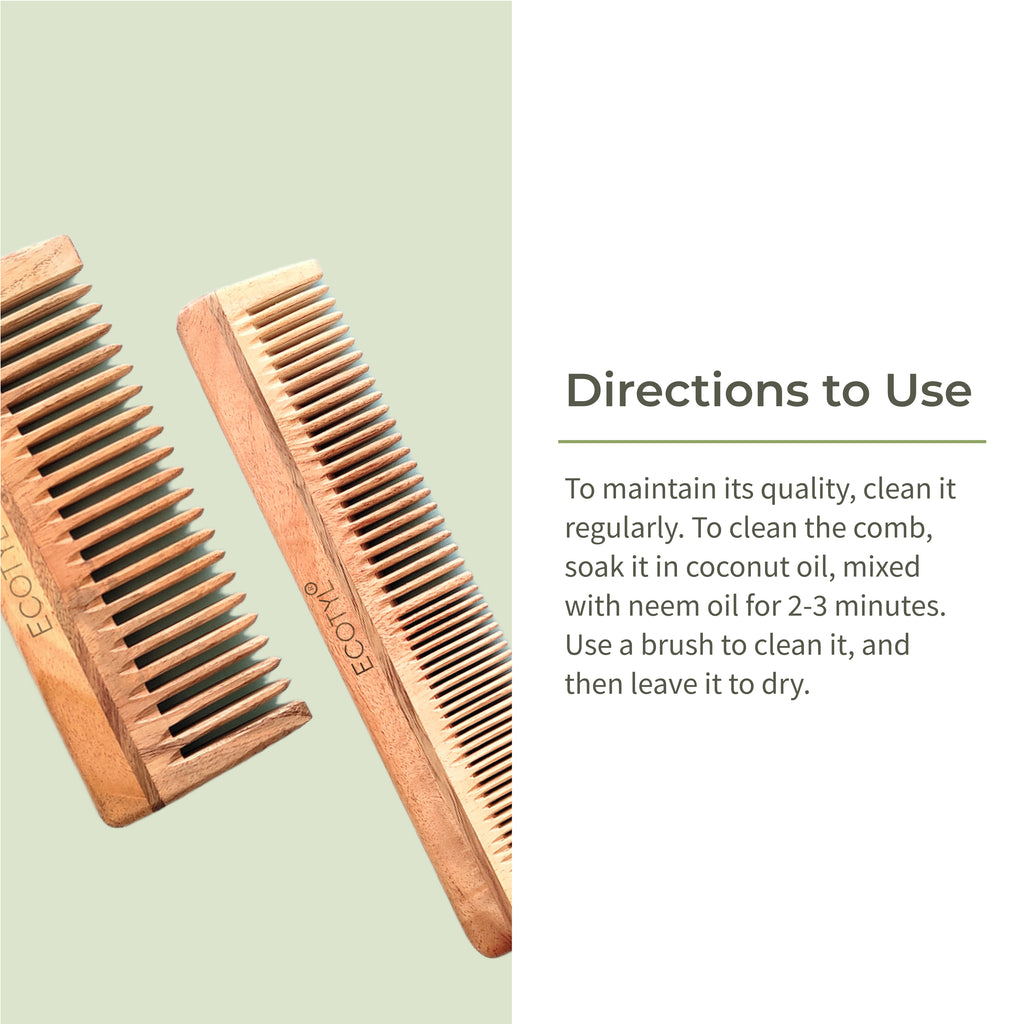 Neem Wood Comb Combo (Detangling & Shampoo) - Set of 2 - Ecotyl - 100% Organic I Sustainable