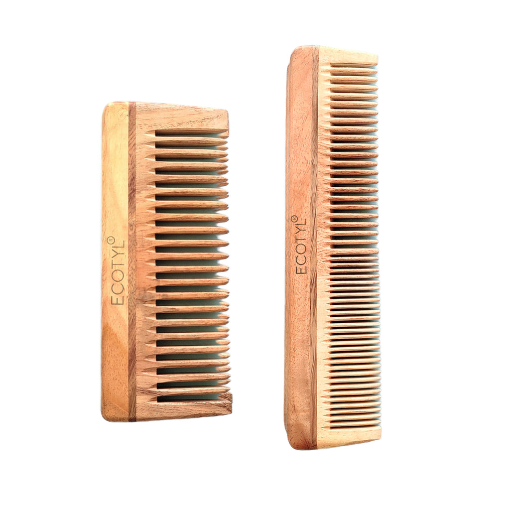 Neem Wood Comb Combo (Detangling & Shampoo) - Set of 2 - Ecotyl - 100% Organic I Sustainable