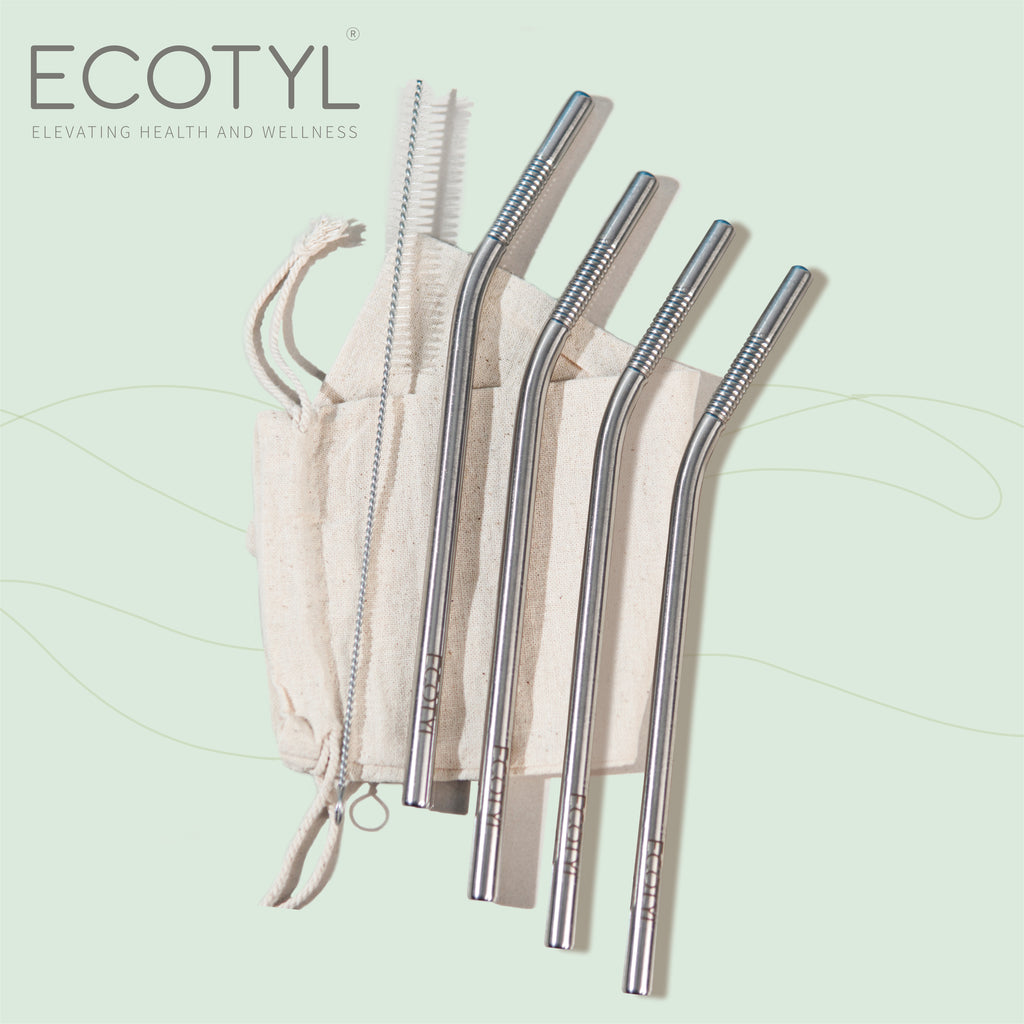 Stainless Steel Straw (Set of 4) + Cleaning Brush - Ecotyl - 100% Organic I Sustainable