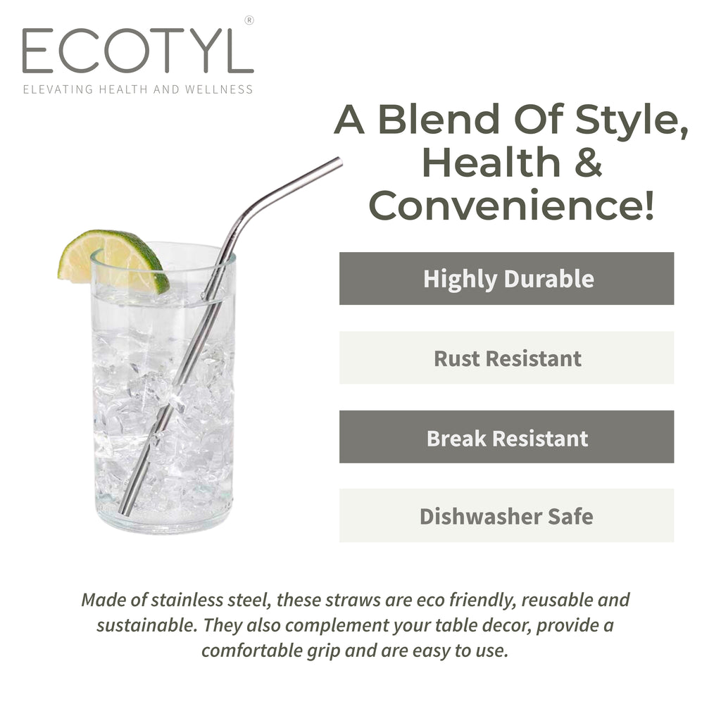 Stainless Steel Straw (Set of 4) + Cleaning Brush - Ecotyl - 100% Organic I Sustainable