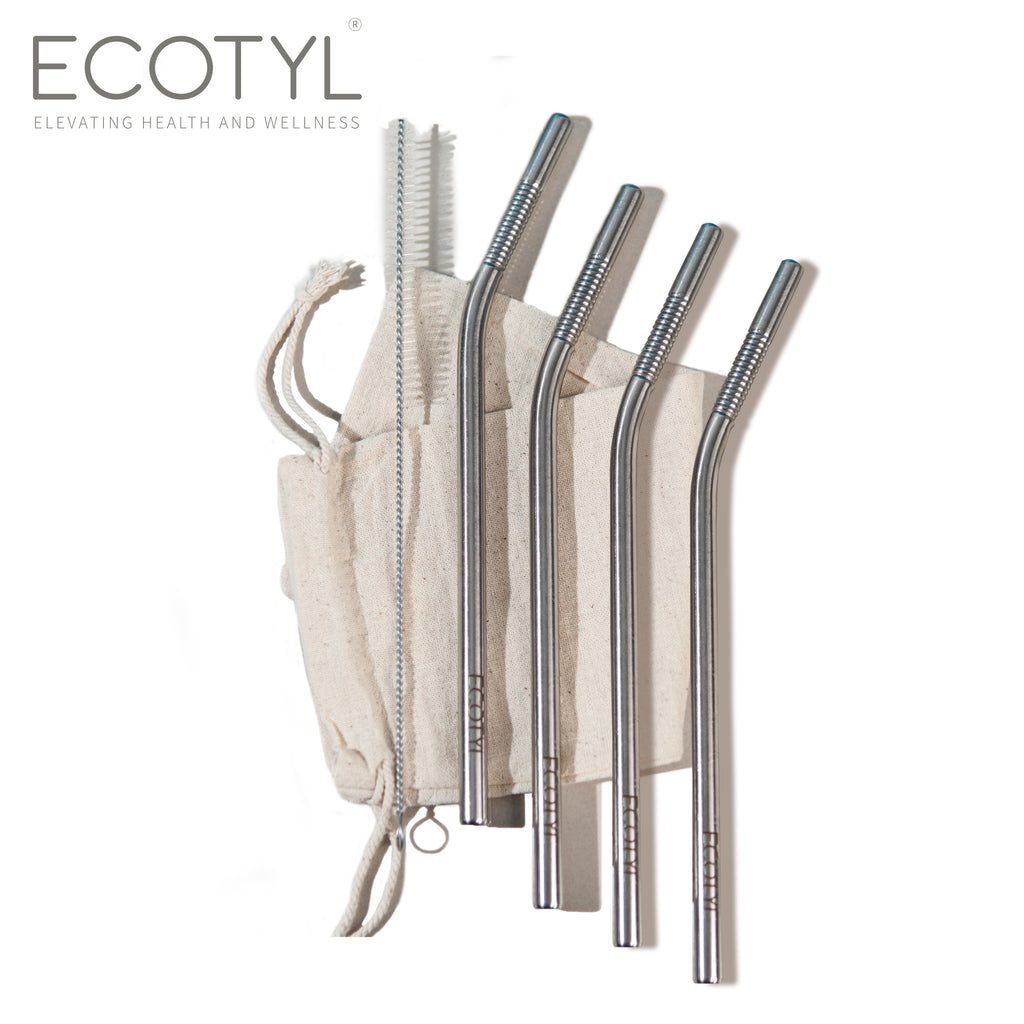 Stainless Steel Straw (Set of 4) + Cleaning Brush - Ecotyl - 100% Organic I Sustainable